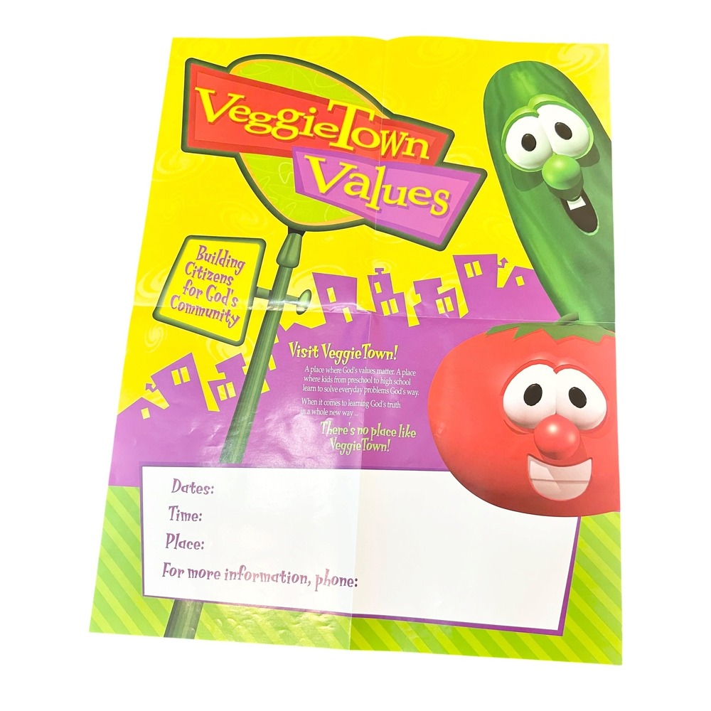 Veggie Tales Veggie Town Values Promotional Poster Bob & Larry 17x22 VTG VBS